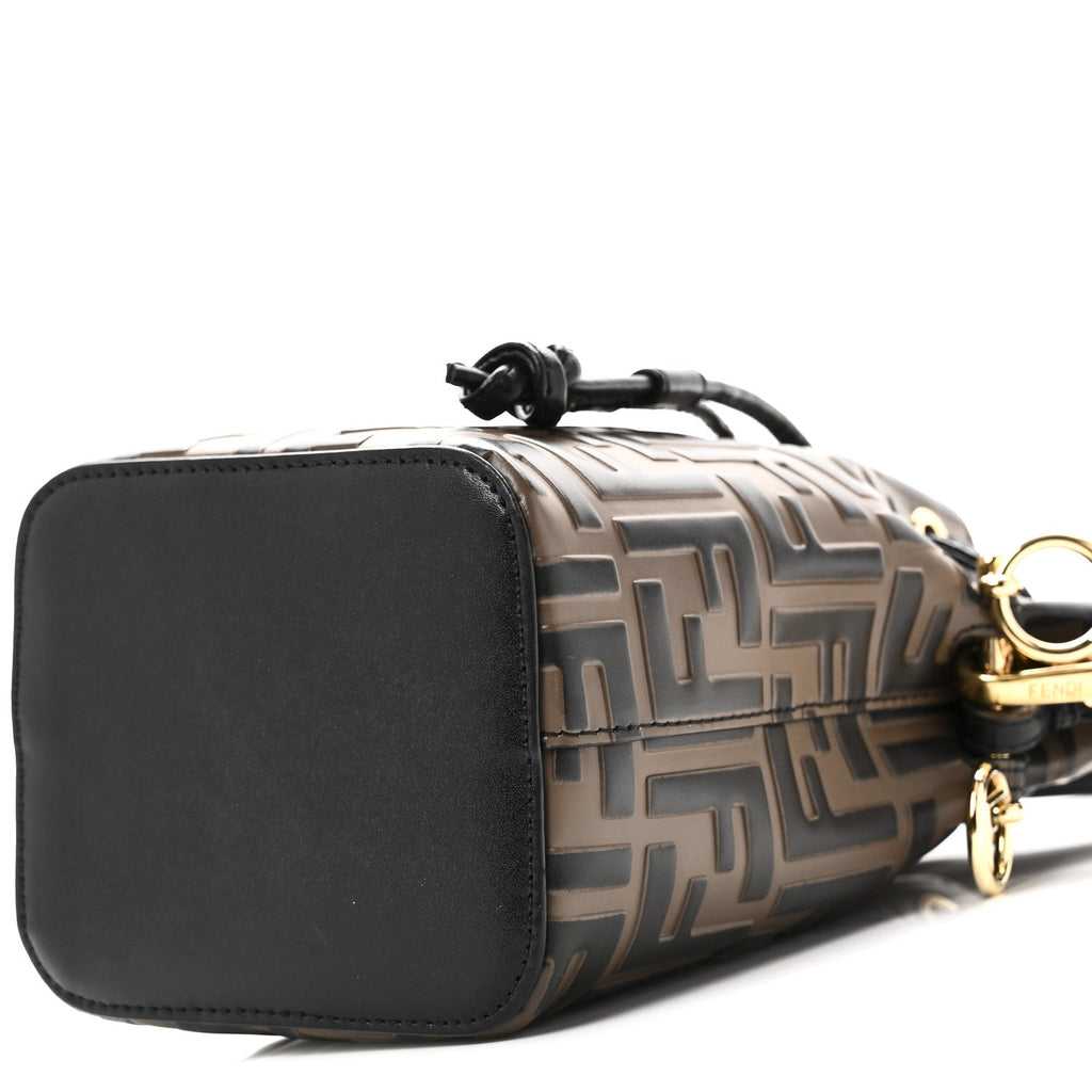 Vitello Liberty F is Fendi Bi-Color FF 1974 Embossed Mini Mon Tresor Bucket Bag Maya Black