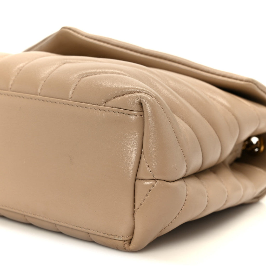 Calfskin Y Quilted Monogram Small Loulou Chain Satchel Dark Beige