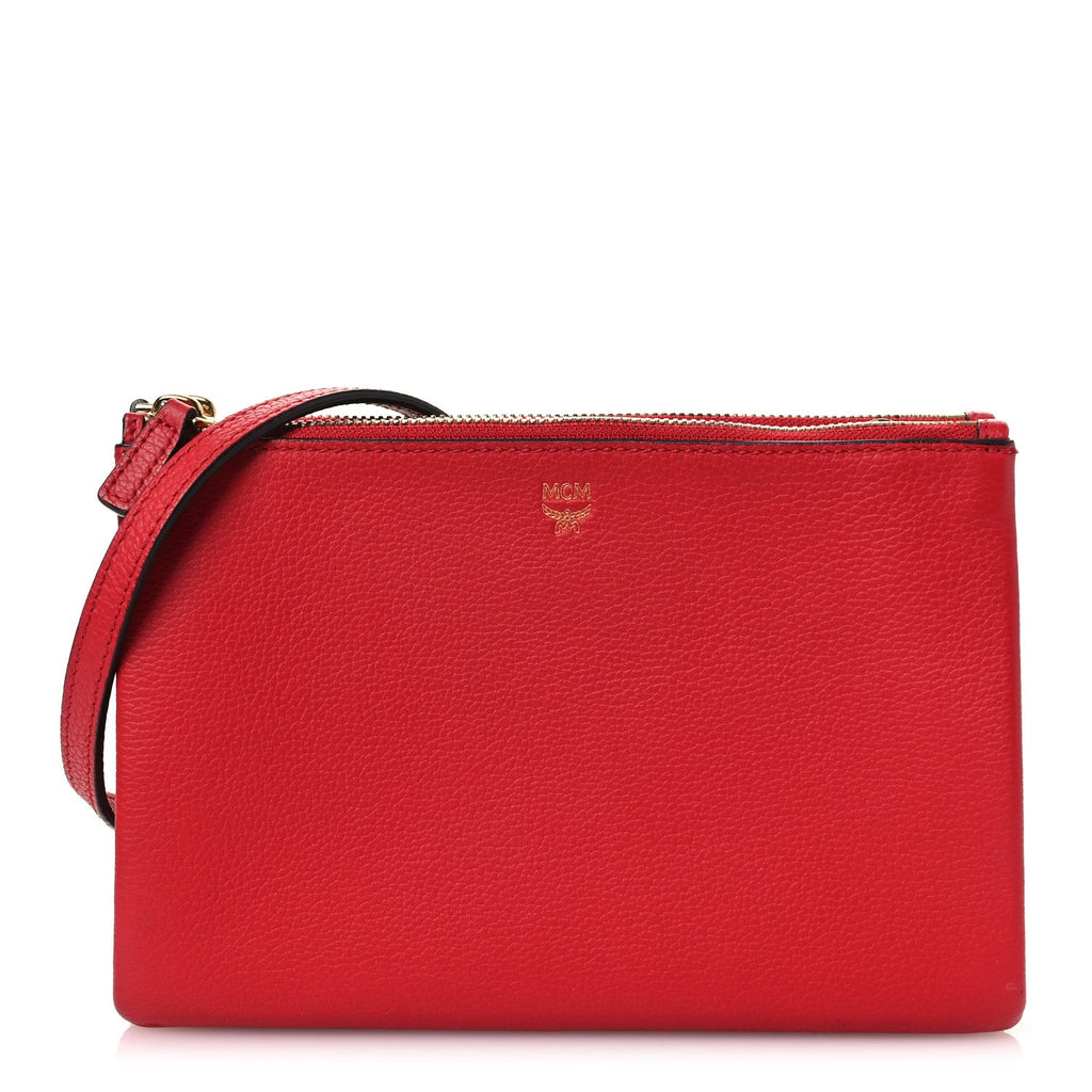 Grained Calfskin Milla Double Crossbody Bag Ruby Red