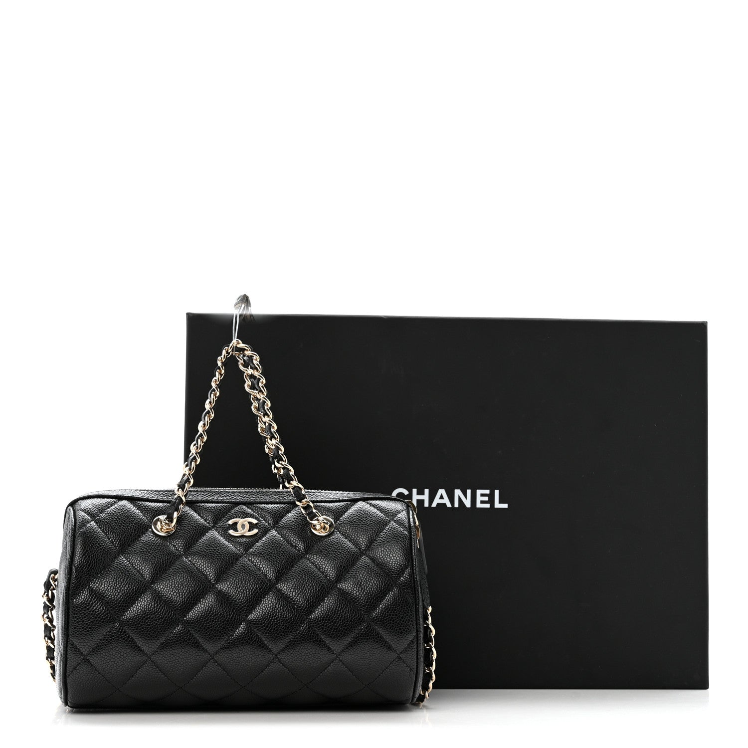 Caviar Quilted Barrel Clutch With Chain  Black