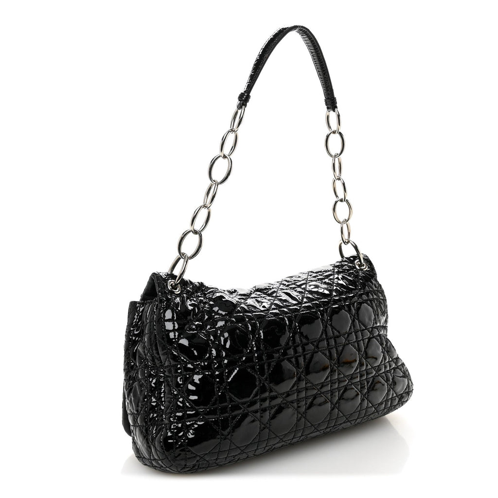 Patent Lambskin Cannage Rendezvous Flap Black