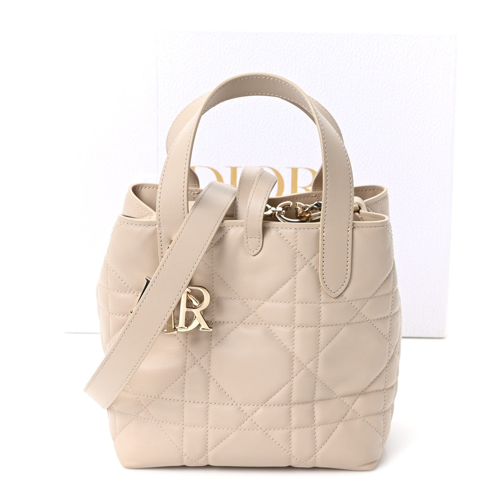 Calfskin Macrocannage Small Toujours Vertical Tote Powder Beige
