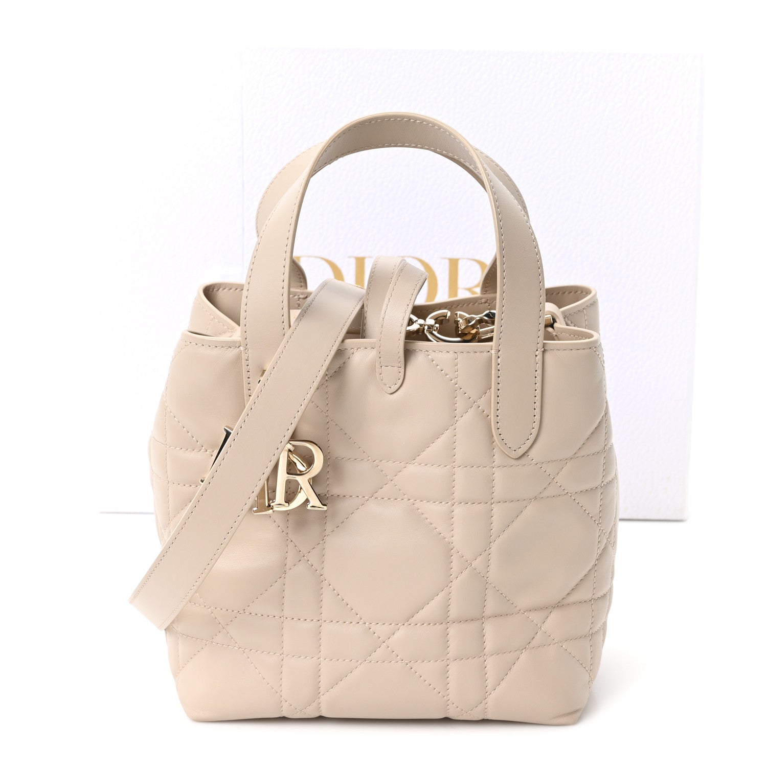 Calfskin Macrocannage Small Toujours Vertical Tote Powder Beige