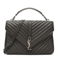 Sheepskin Matelasse Chevron Monogram Large College Satchel Dark Anthracite