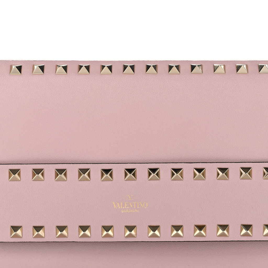 Pebble Calfskin Rockstud Side Slip Wristlet Clutch Water Rose