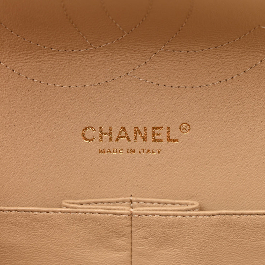Caviar Quilted Jumbo Double Flap Beige