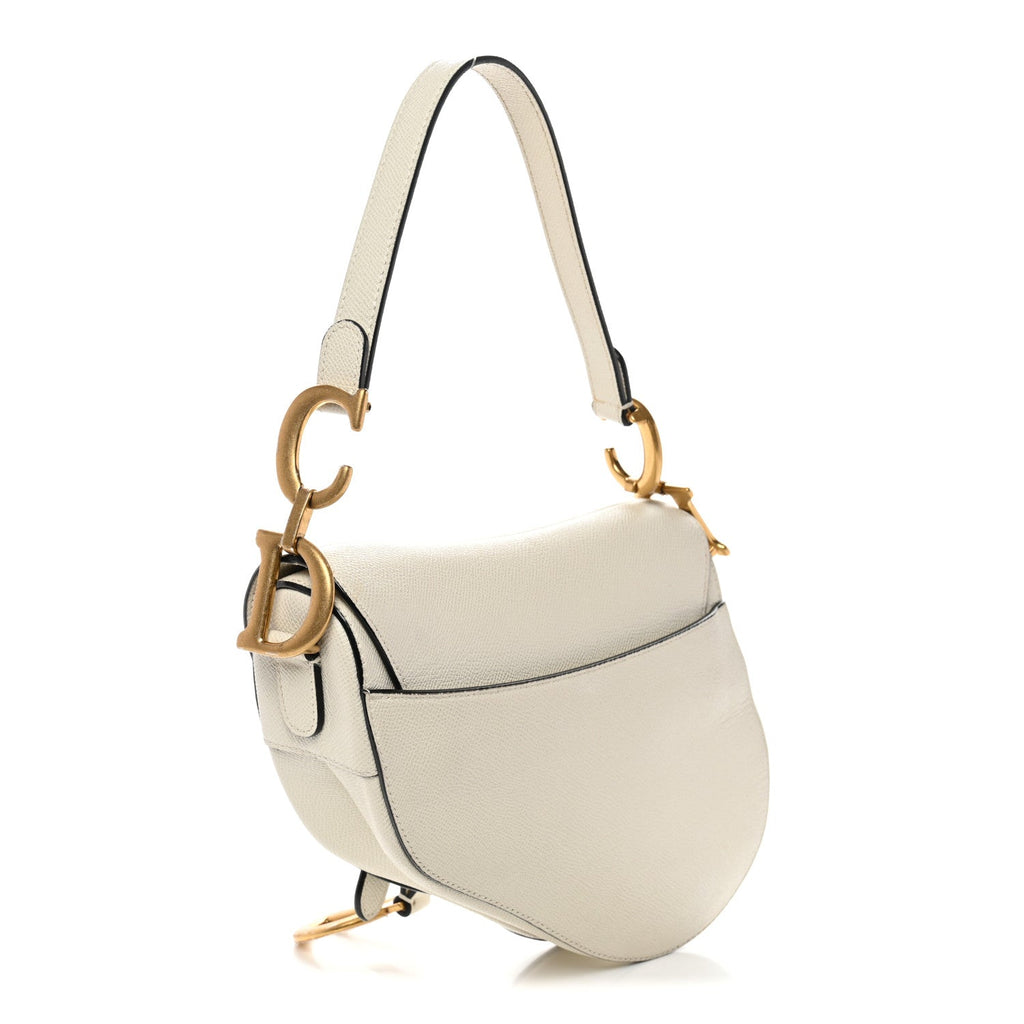 Grained Calfskin Saddle Bag White