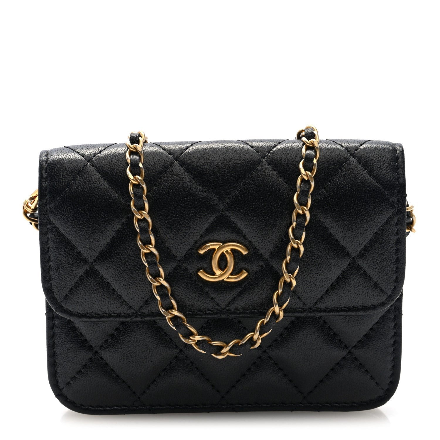 Lambskin Quilted Pearl Crush Flap With Chain Black