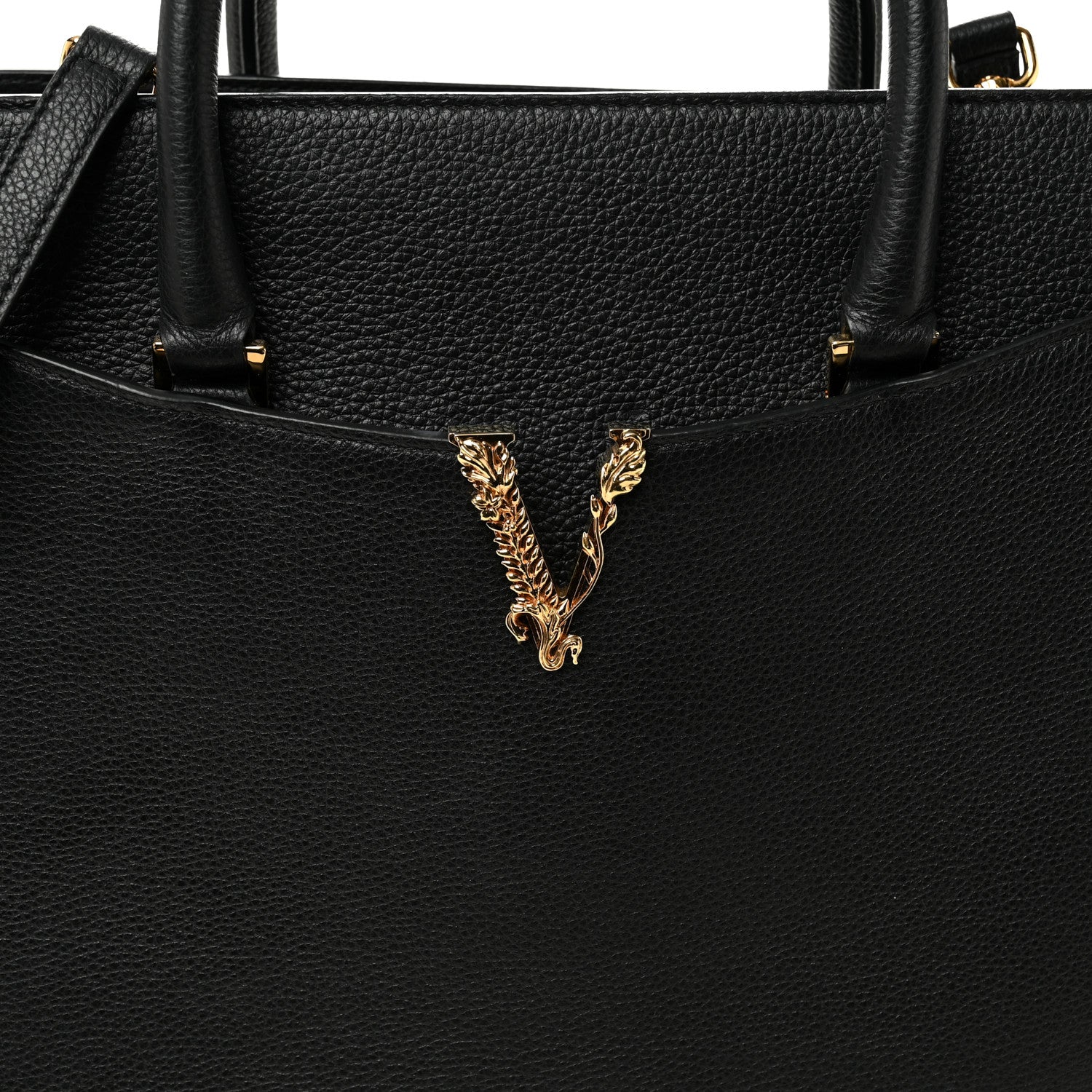 Grainy Calfskin Large Virtus Top Handle Tote Black