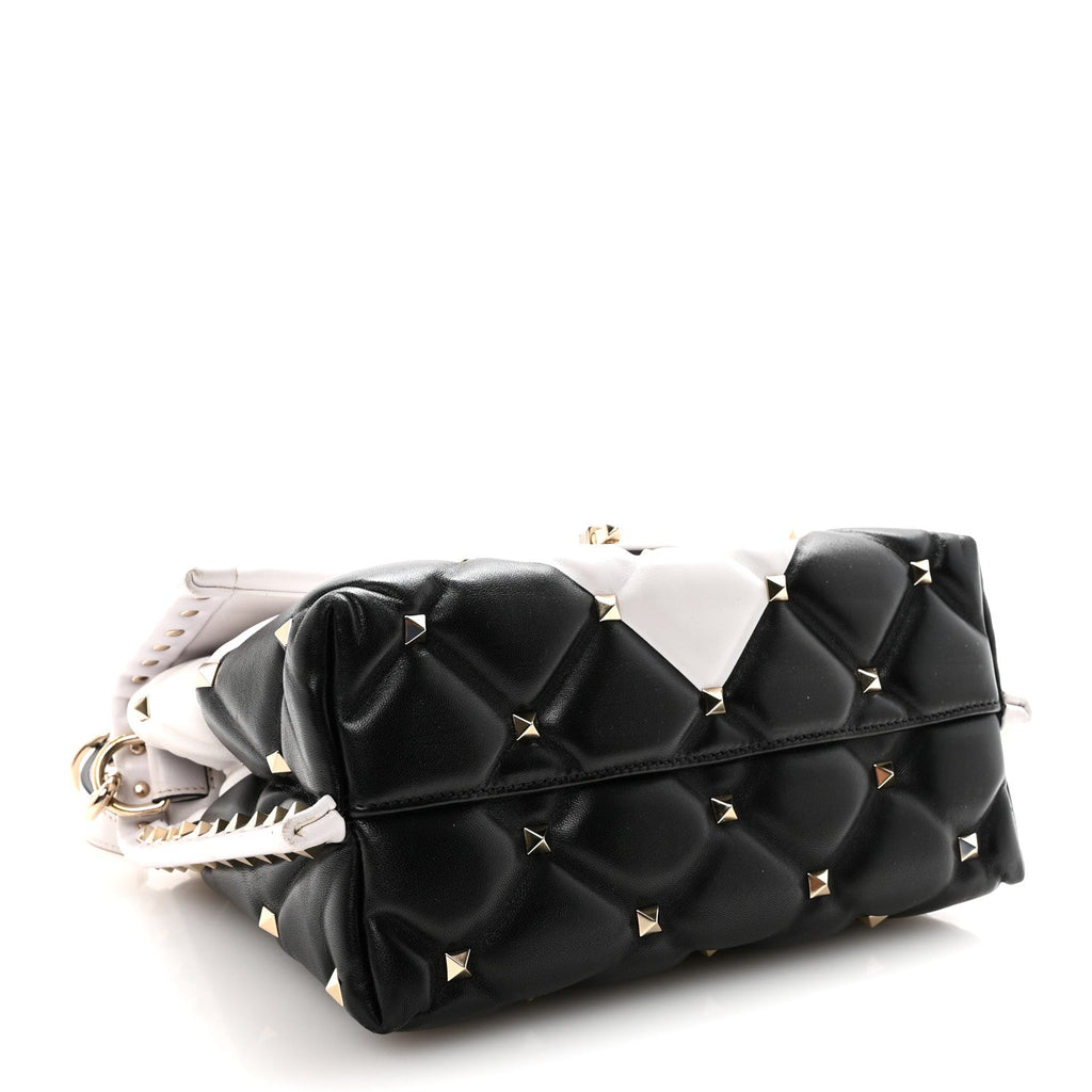 Nappa Medium Candystud Top Handle Bag White Black