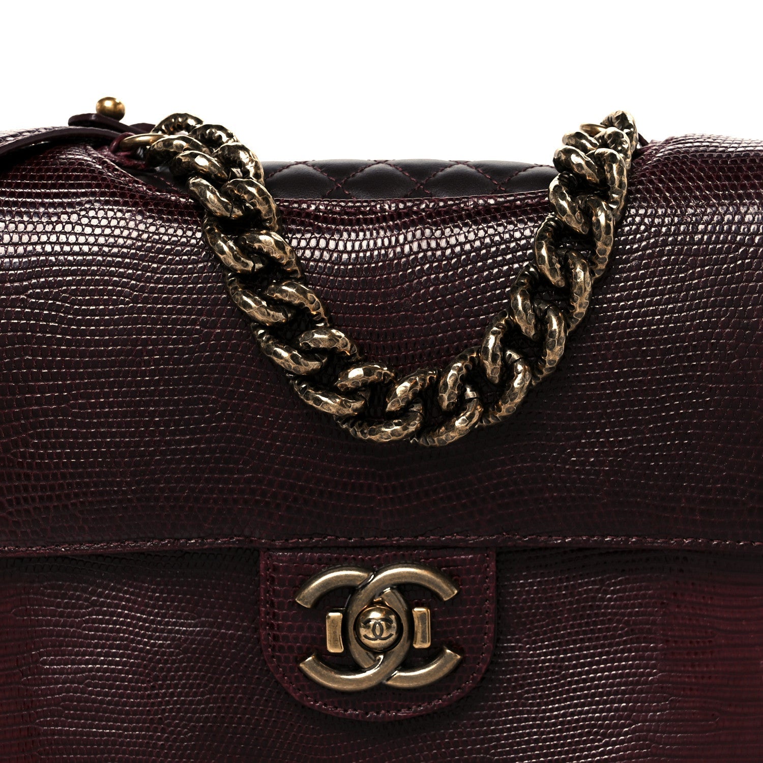 Lizard Lambskin Quilted Large Perfect Edge Flap Burgundy