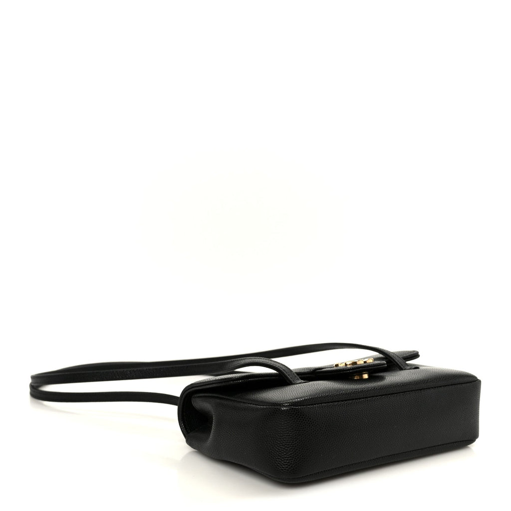 Shiny Caviar Mini Preppy Coco Shoulder Bag Black