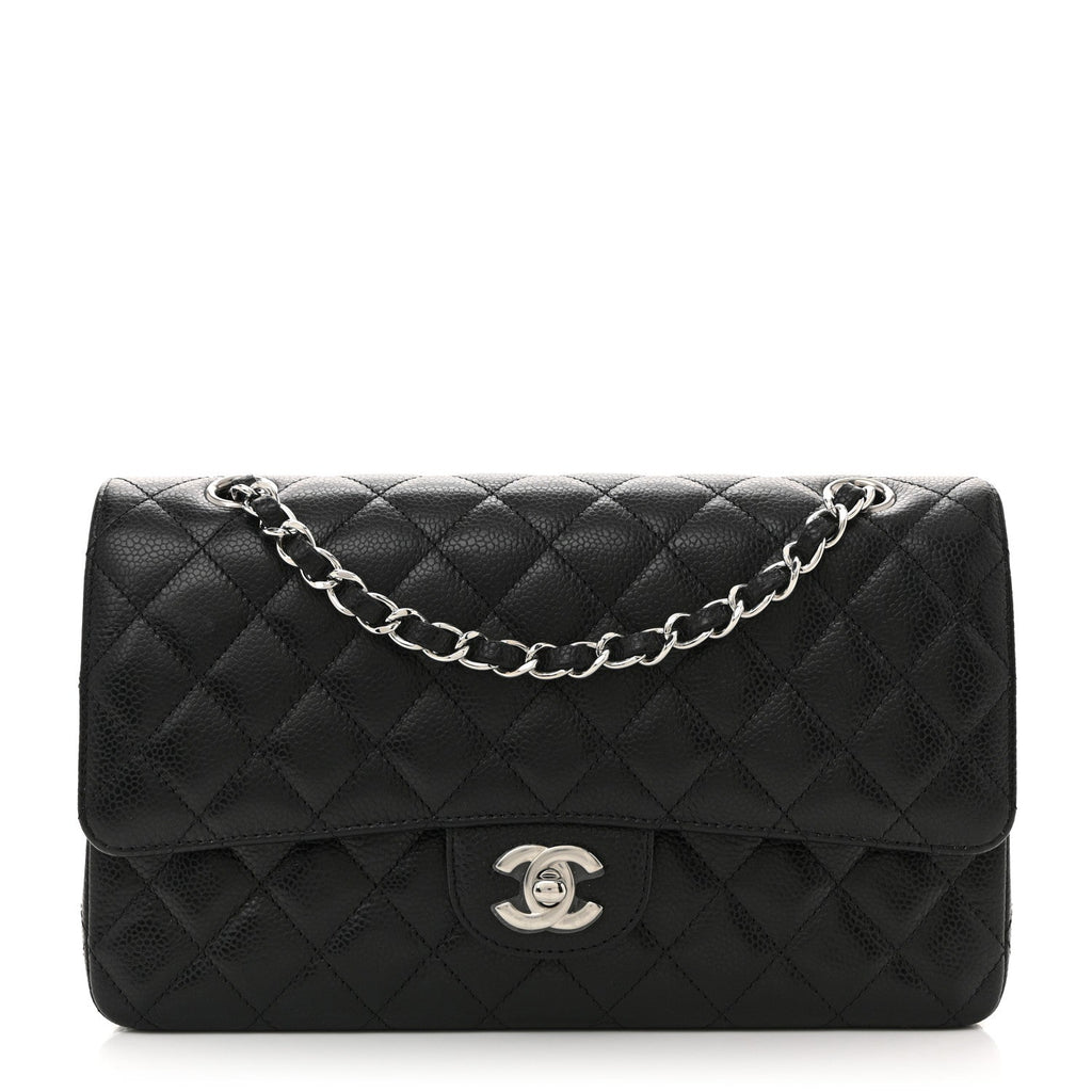 Caviar Quilted Medium Double Flap Black
