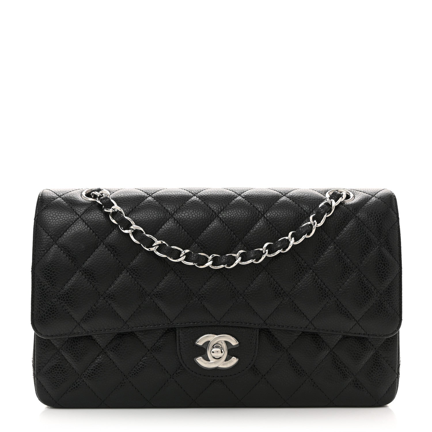Caviar Quilted Medium Double Flap Black