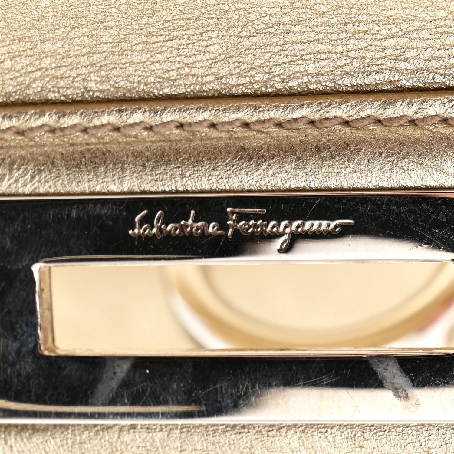 Metallic Grained Calfskin Medium Sofia Satchel Gold
