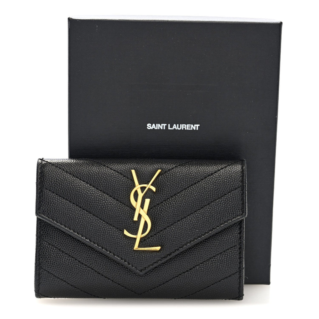 Grain De Poudre Matelasse Chevron Small Monogram Envelope Wallet Black