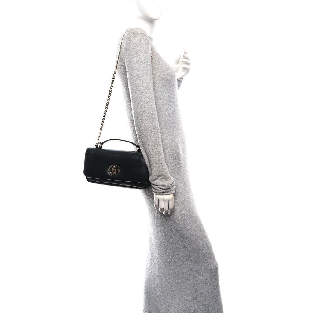 Lambskin Small GG Milano Top Handle Shoulder Bag Black