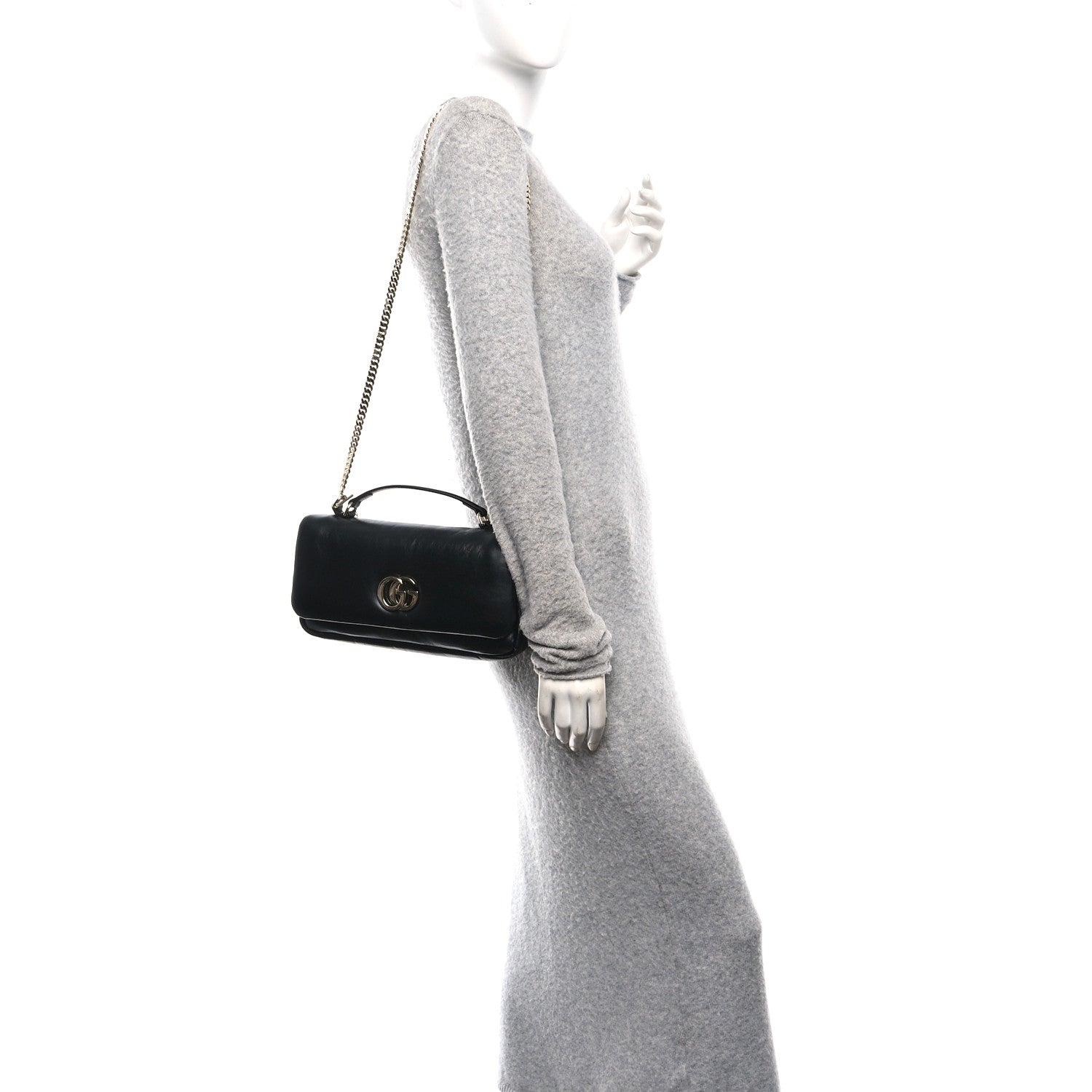 Lambskin Small GG Milano Top Handle Shoulder Bag Black