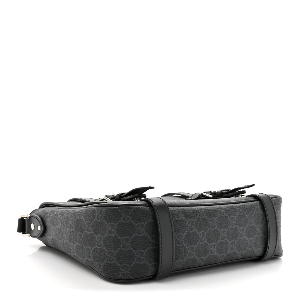 GG Supreme Monogram Textured Dollar Calfskin Retro Interlocking G Flap Messenger Bag Black
