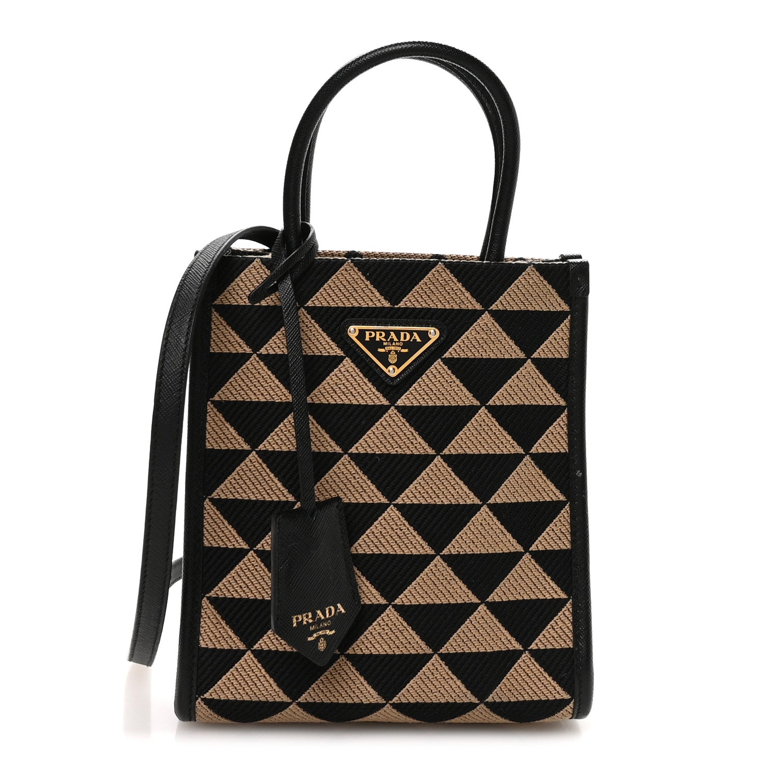Jacquard Saffiano Triangolo Symbole Embroidered Mini Tote Black Corda