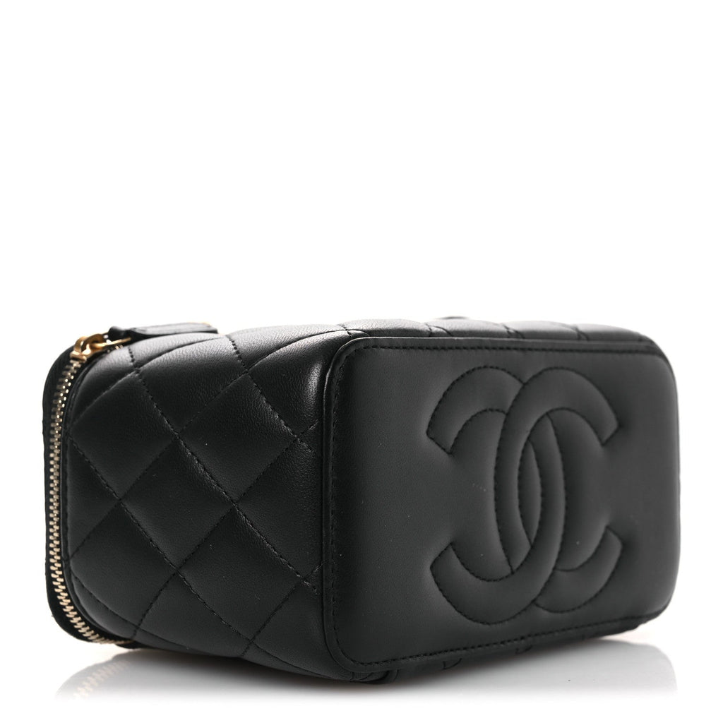 Lambskin Quilted Camellia Vanity Case Black