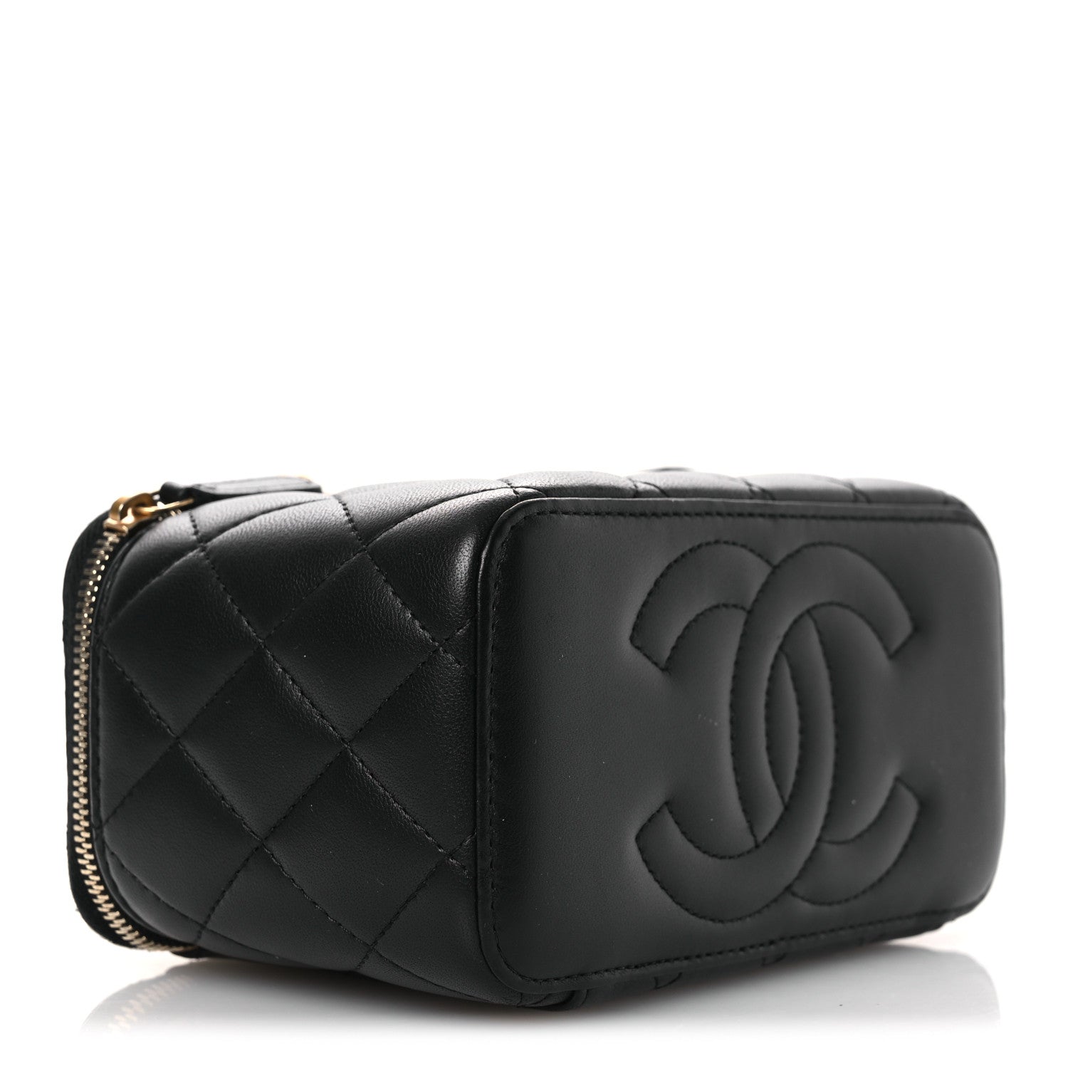 Lambskin Quilted Camellia Vanity Case Black