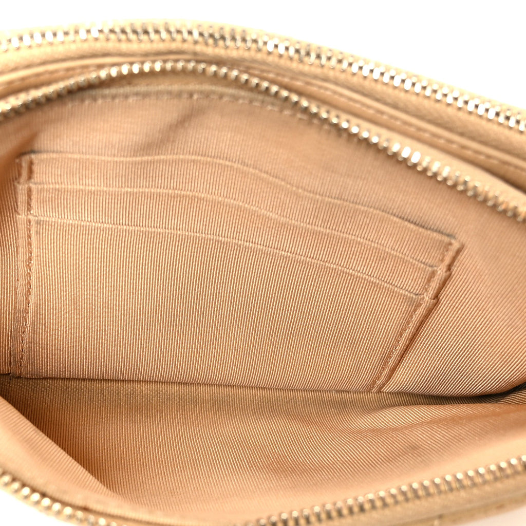 Metallic Caviar Quilted Small Clutch With Chain Gold