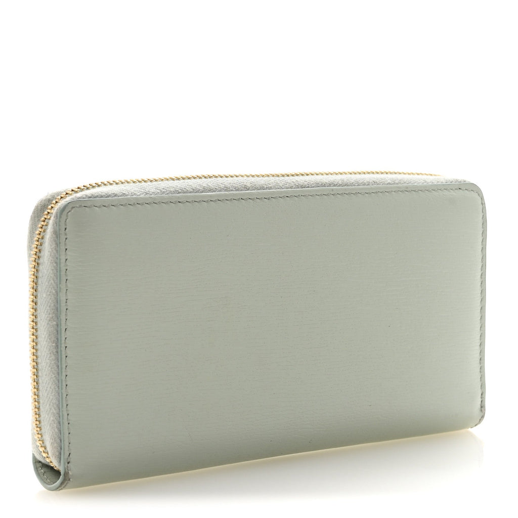 Textured Calfskin Gucci Script Zip Around Wallet Light Blue