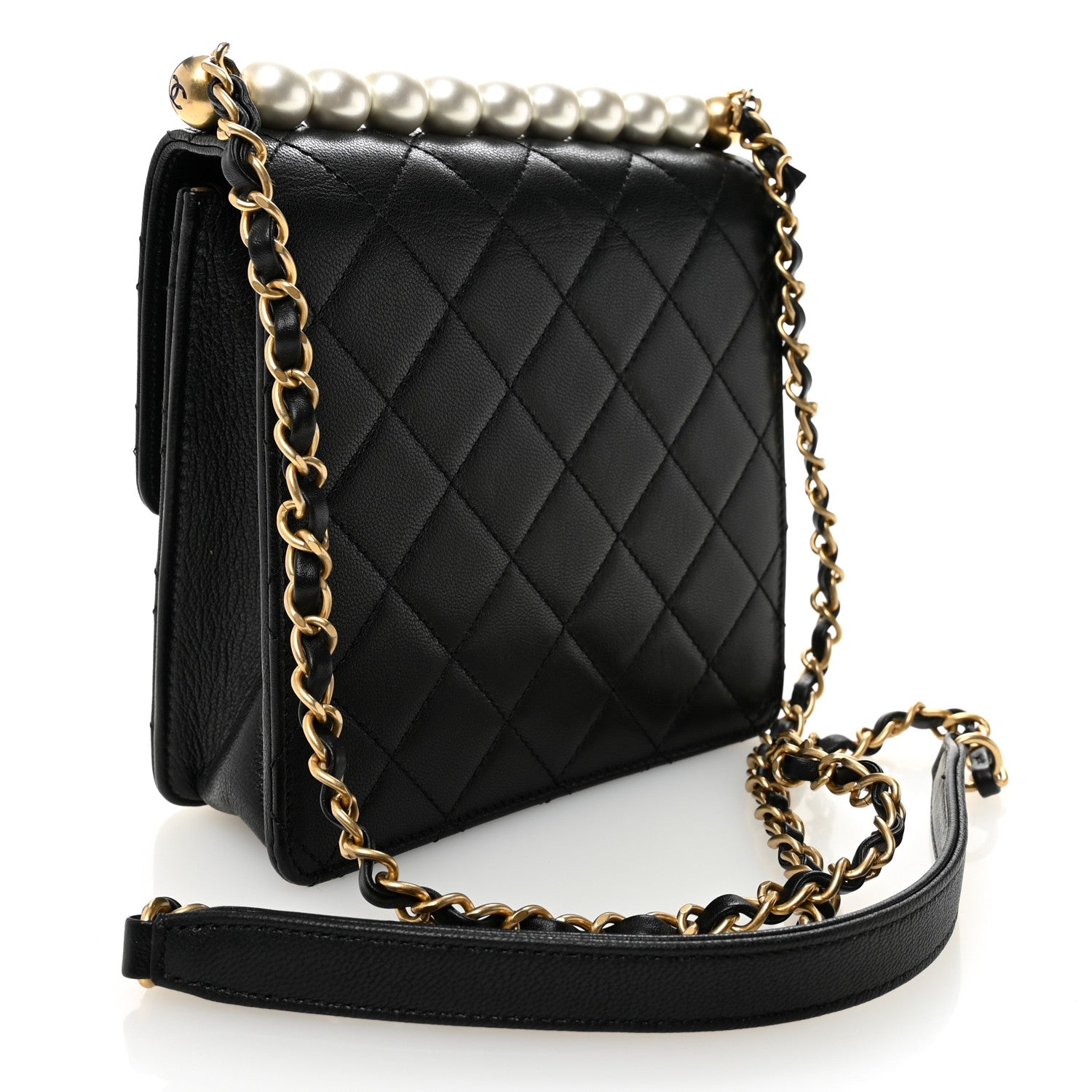 Goatskin Quilted Chic Pearls Flap Black