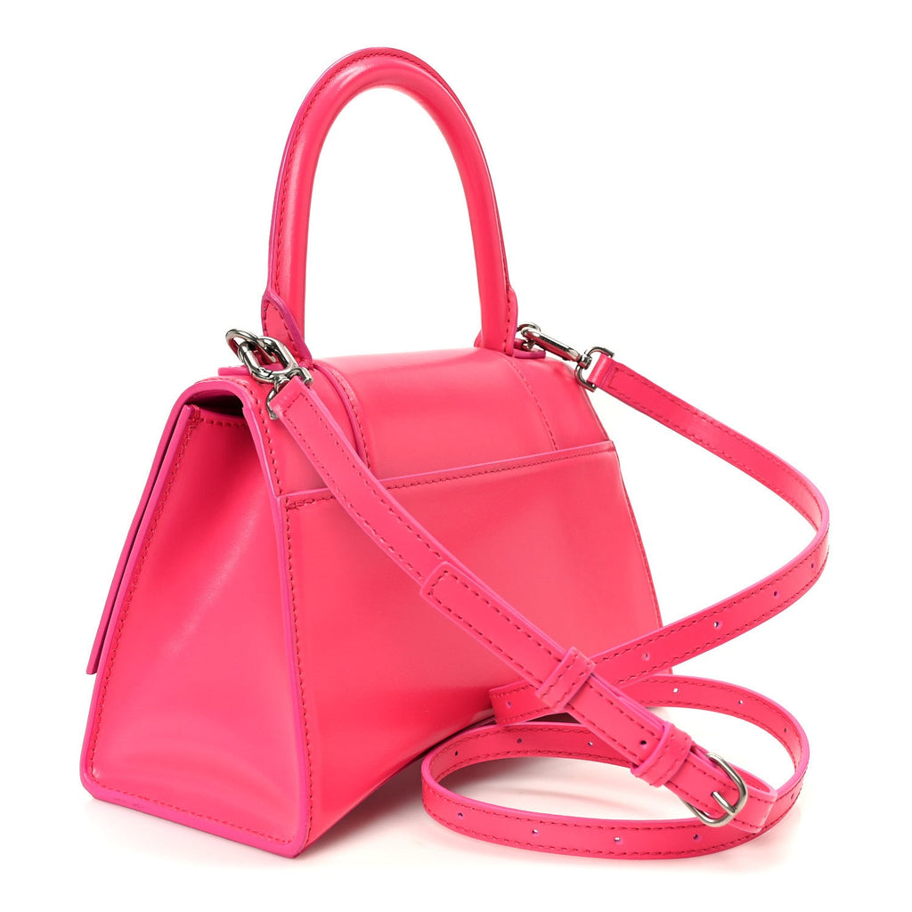 Shiny Box Calfskin Small Hourglass Top Handle Bag Acid Fuchsia