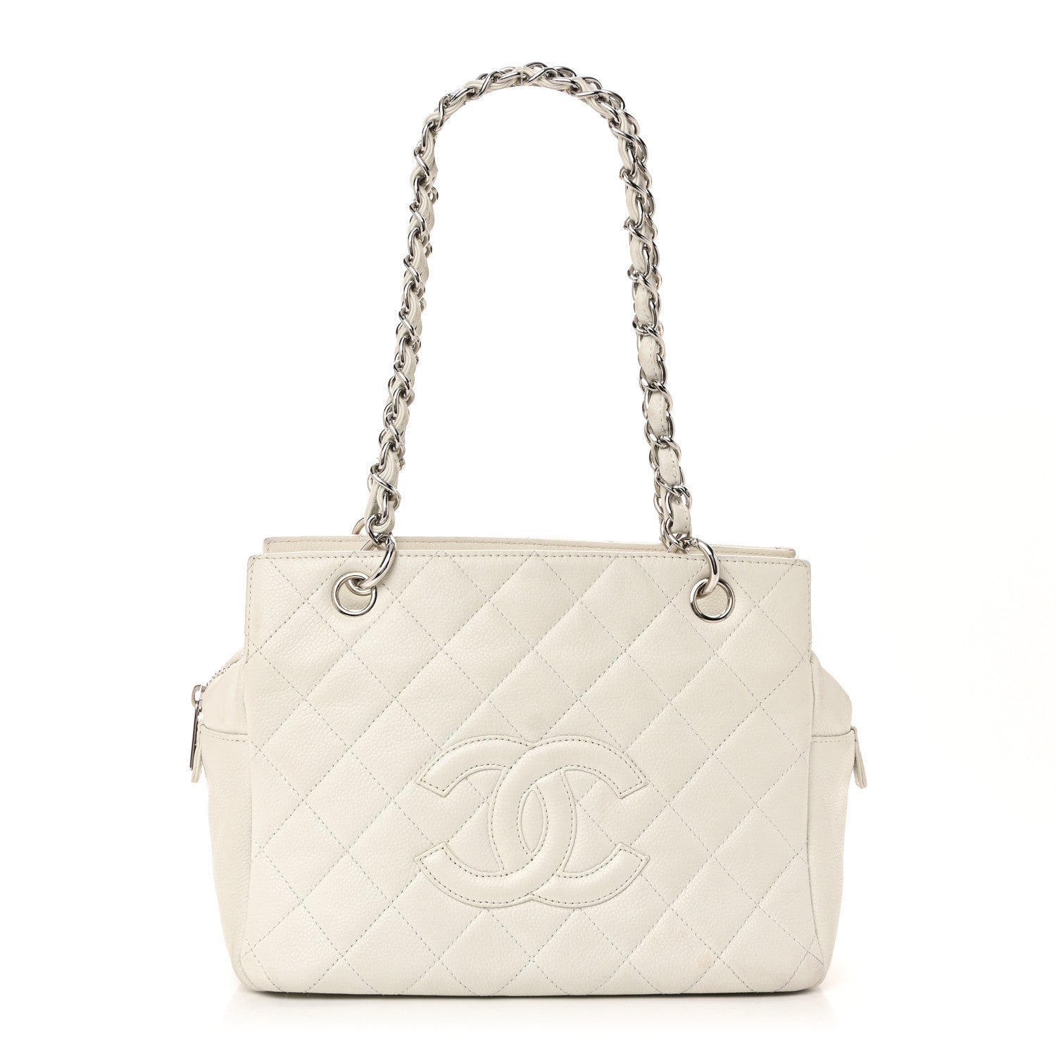 Caviar Quilted Petit Timeless Tote PTT White
