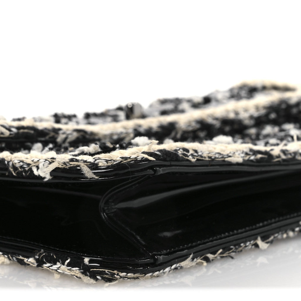 Tweed Patent Quilted Rectangular Flap Black White