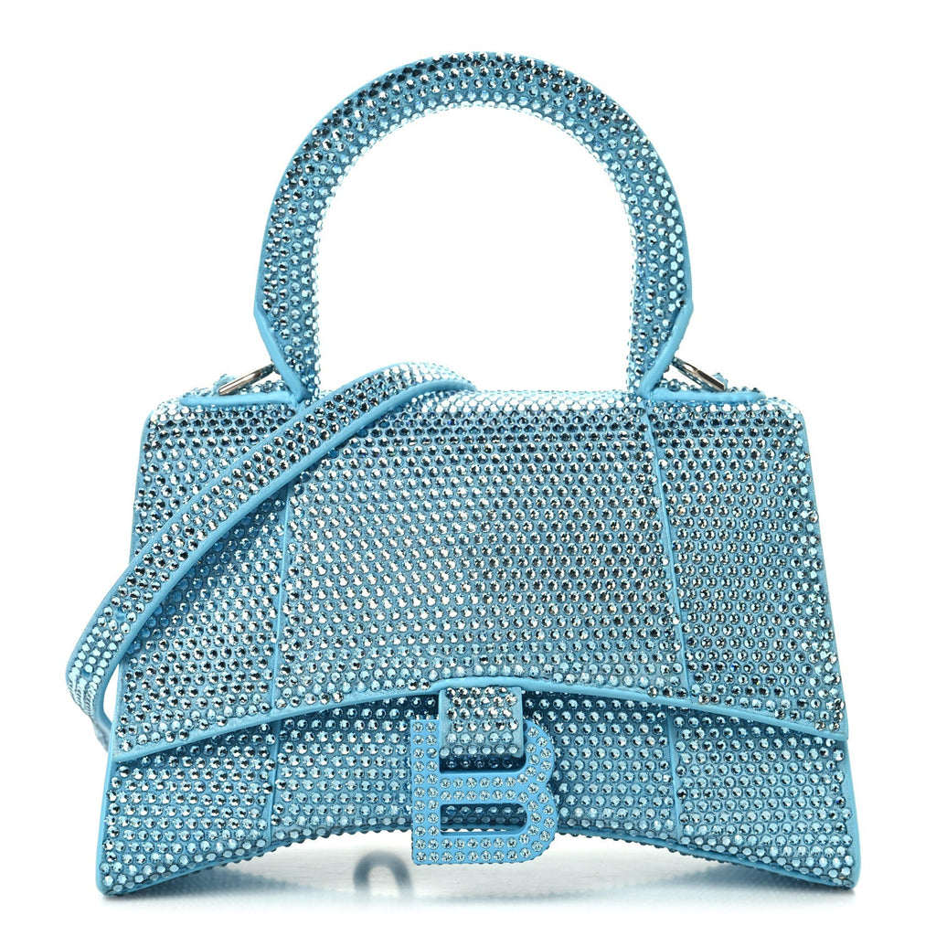 Strass Suede Hourglass Top Handle Bag XS Light Blue