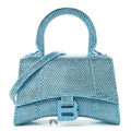 Strass Suede Hourglass Top Handle Bag XS Light Blue