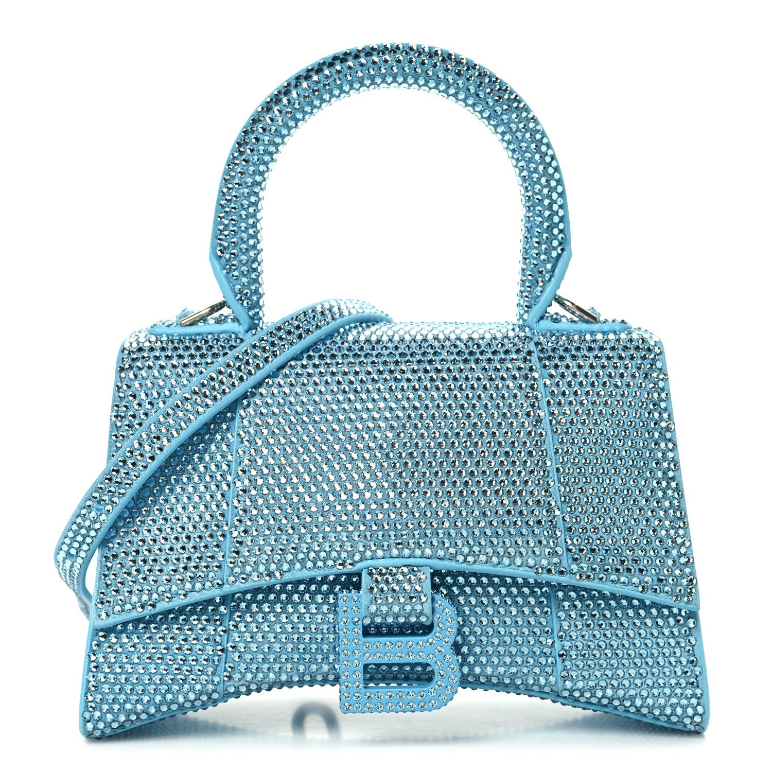 Strass Suede Hourglass Top Handle Bag XS Light Blue