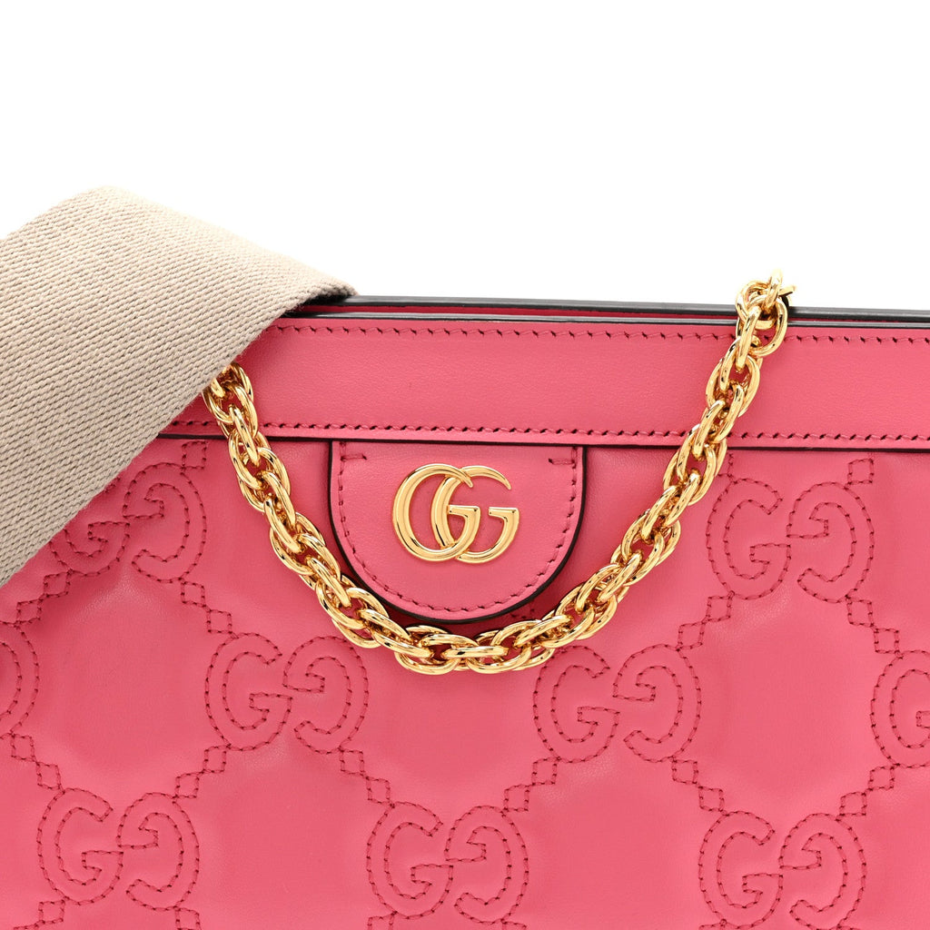 Calfskin GG Matelasse Small Slim Chain Shoulder Bag Rhodamine Pink Natural