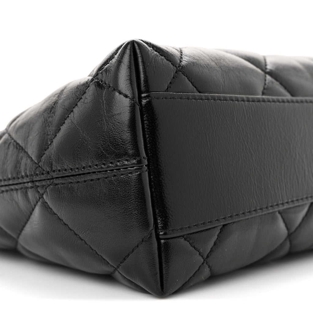 Shiny Crumpled Lambskin Quilted Small CC Funky Town Hobo Black