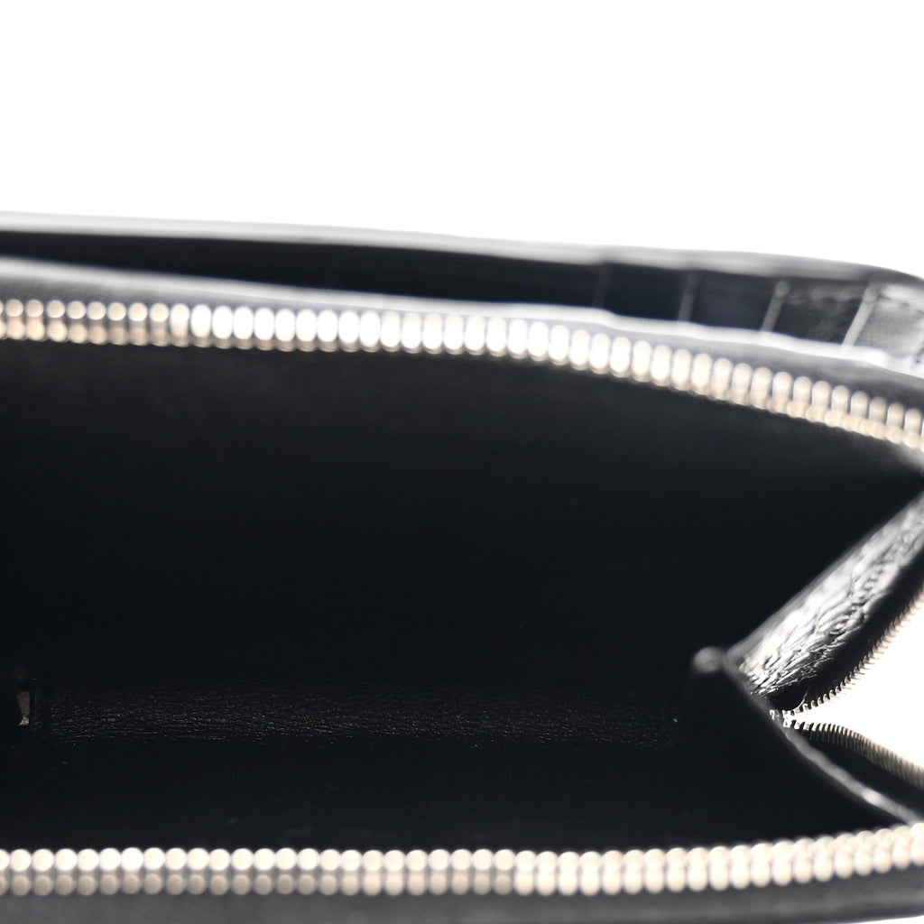 Calfskin Crocodile Embossed Monogram Compact Wallet Black