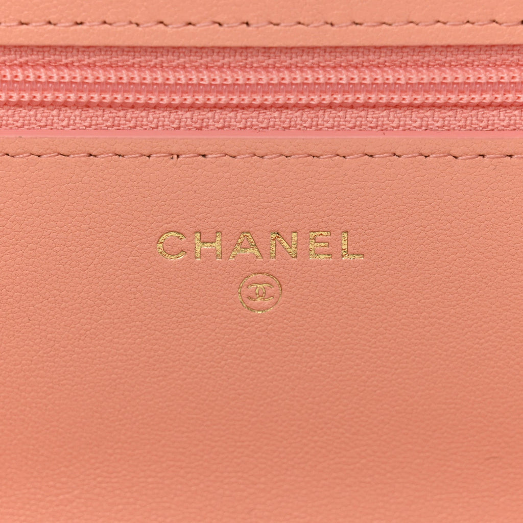 Lambskin Quilted Chanel 19 Wallet On Chain WOC Light Orange