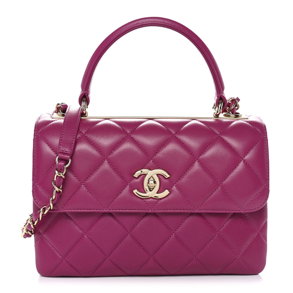 Lambskin Quilted Small Trendy CC Flap Dual Handle Bag Dark Pink