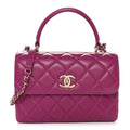 Lambskin Quilted Small Trendy CC Flap Dual Handle Bag Dark Pink