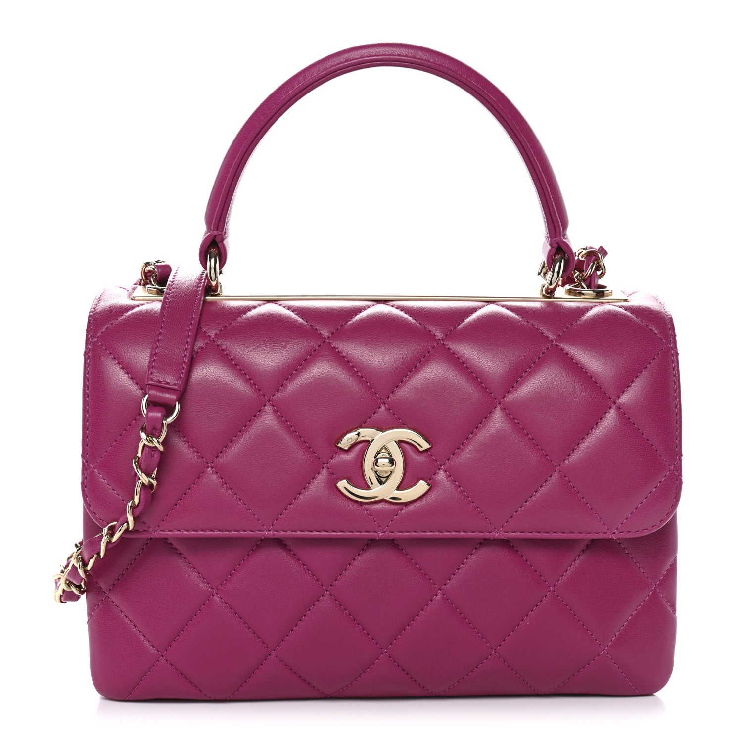 Lambskin Quilted Small Trendy CC Flap Dual Handle Bag Dark Pink