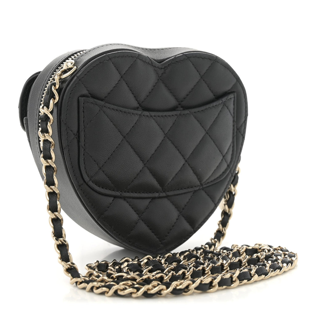 Lambskin Quilted CC In Love Heart Clutch With Chain  Black