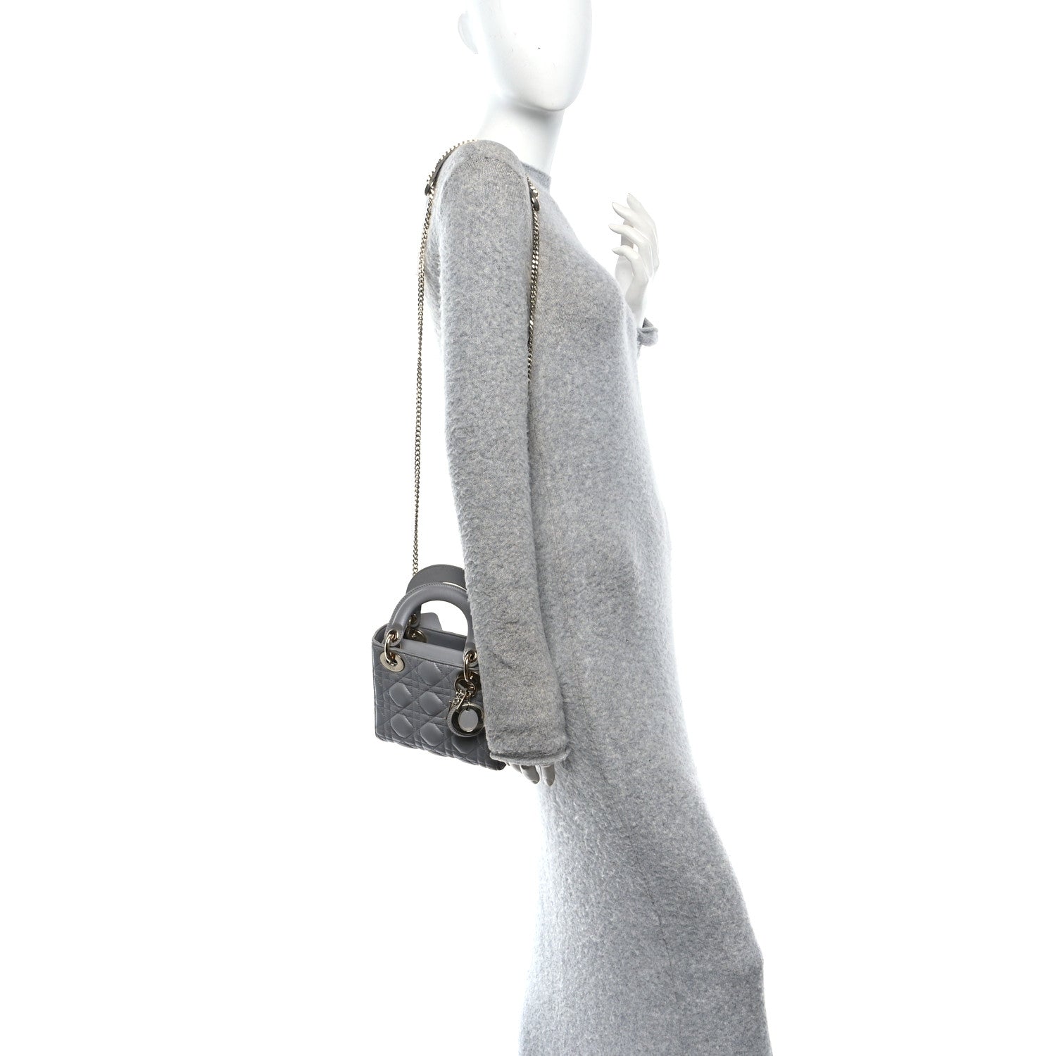 Lambskin Cannage Mini Lady Dior Gray Opaline