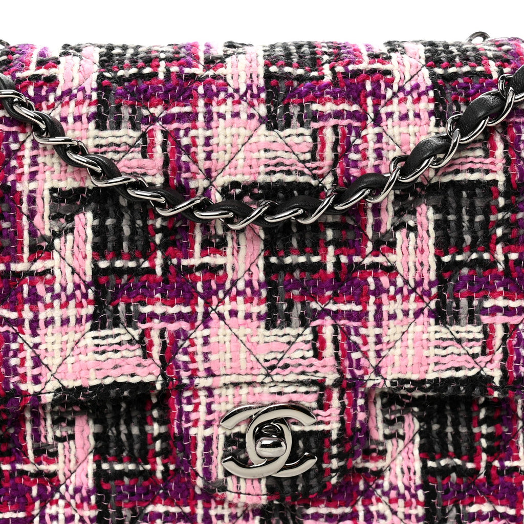 Tweed Quilted Medium Double Flap Pink Black