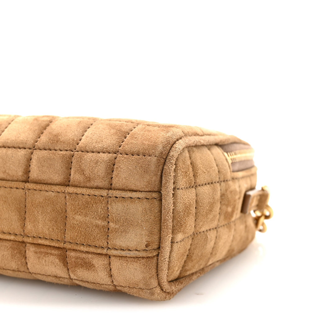 Suede Calfskin Mini Quilted Monogram Camera Bag Golden Leaf