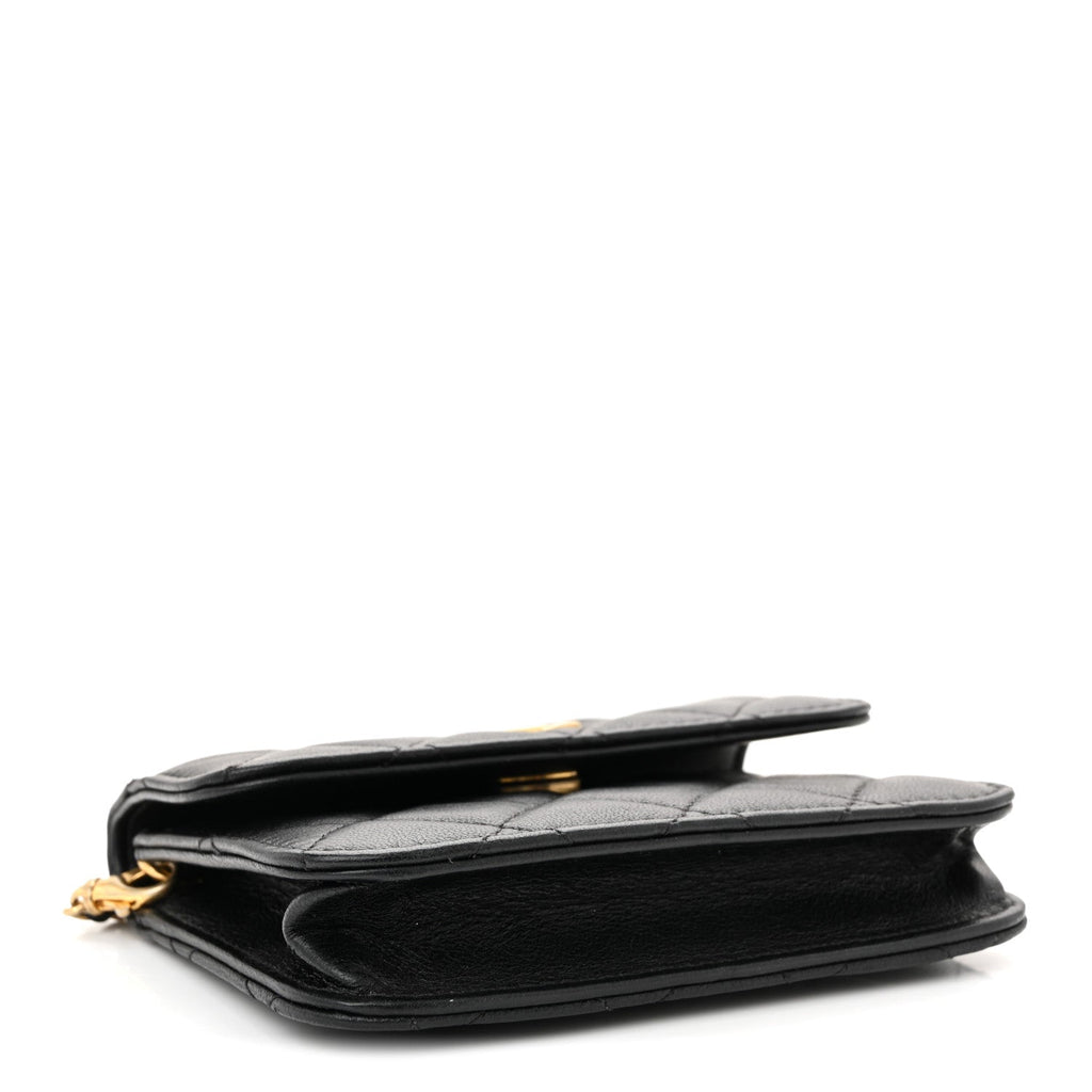 Lambskin Quilted Pearl Crush Flap With Chain Black