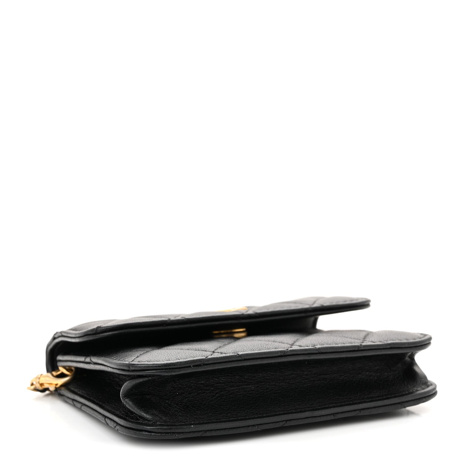 Lambskin Quilted Pearl Crush Flap With Chain Black