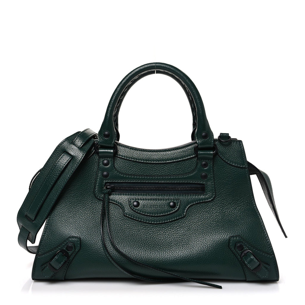 Grained Calfskin Neo Classic Matte Black Hardware S City Forest Green
