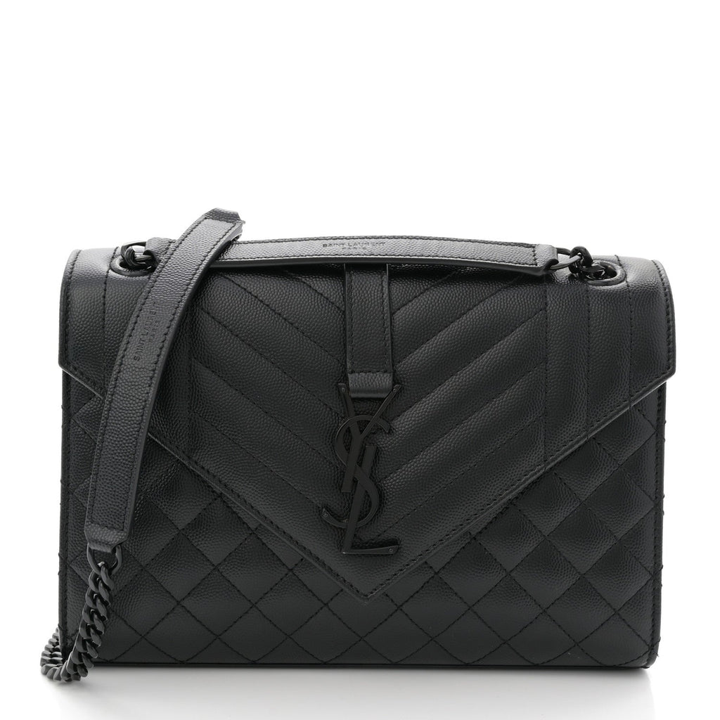 Grain De Poudre Textured Mixed Matelasse Triquilt Medium Monogram Monochrome Satchel Black